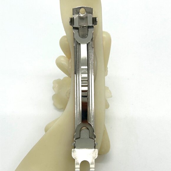 Vtg Ivory Bride Head Piece Acrylic Floral Faux Pearl Wedding Hairclip Barrette - Picture 7 of 12